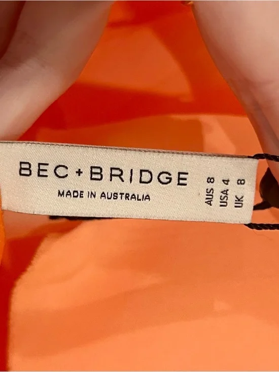 NWT Bec & Bridge Annika Sorbet Orange Satin Halter Mini Dress Size 4 - Picture 7 of 8